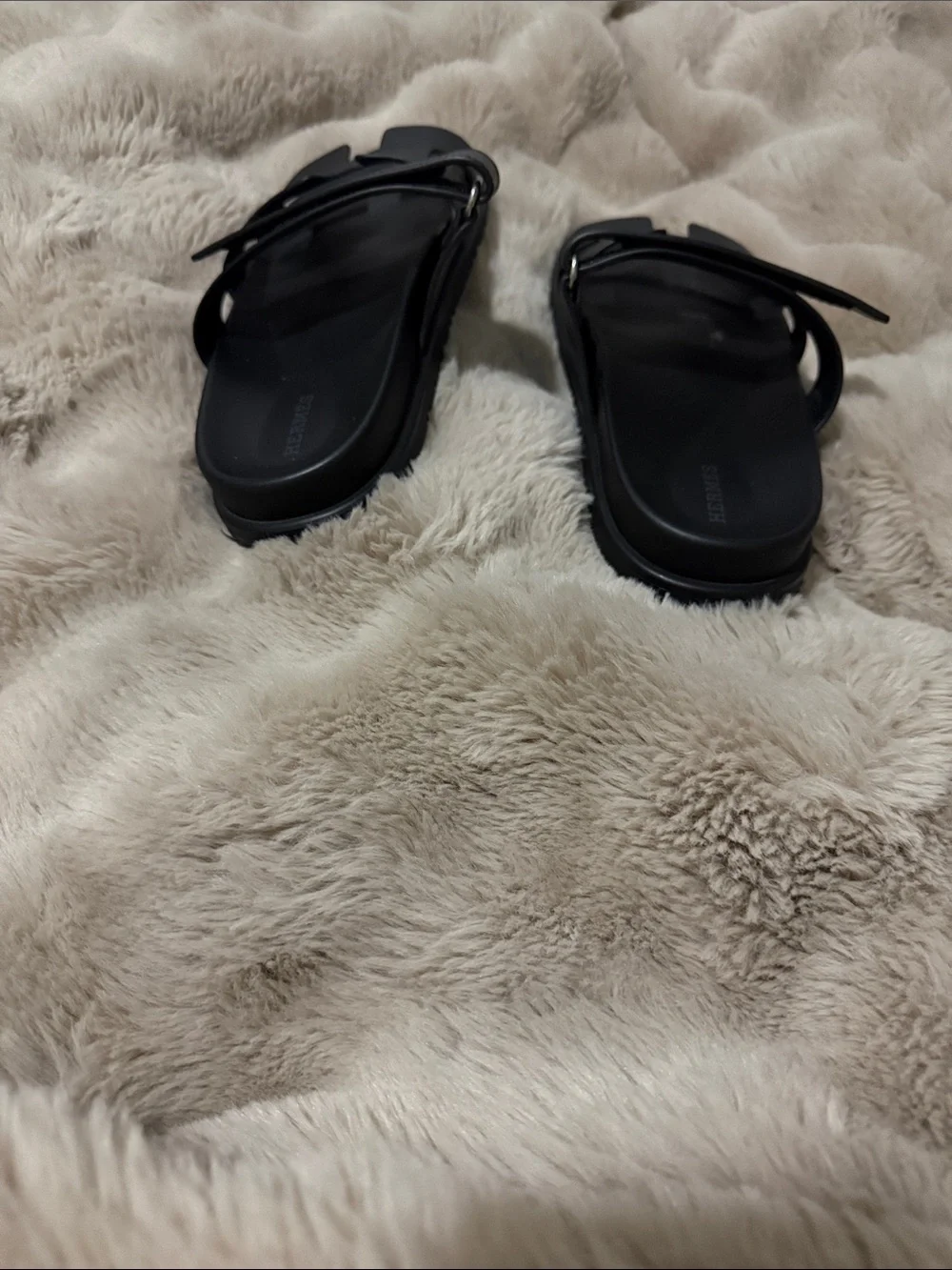 Hermes Black Double-Strap Slide Sandals